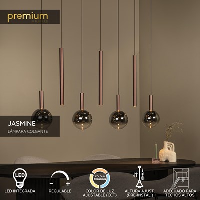 Lucide JASMINE - Lámpara colgante - LED Regul. - CCT - 7x4W 2200K/3300K - Adecuado para dobles alturas y techos altos - Cobre | Premium